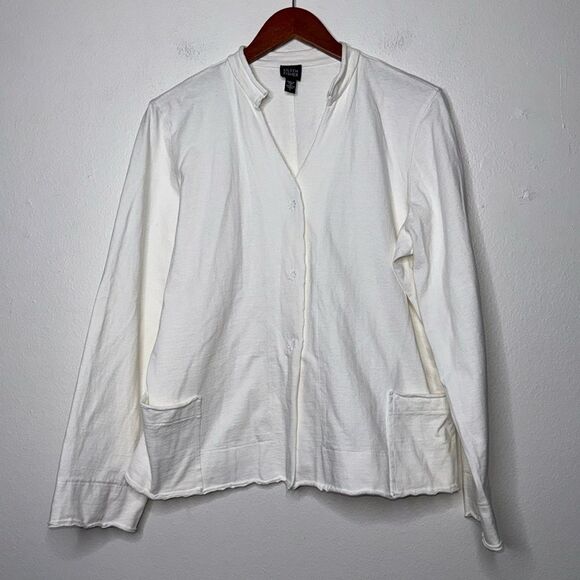 Eileen Fisher Patch Pocket Jersey Cardigan Womens Size Medium - Picture 1 of 14